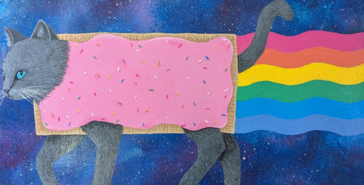 Catherine Dumais artiste peintre Nyan Cat art painting pop culture geek nyan cat fan art chat pop tart arc-en-ciel rainbow cat
